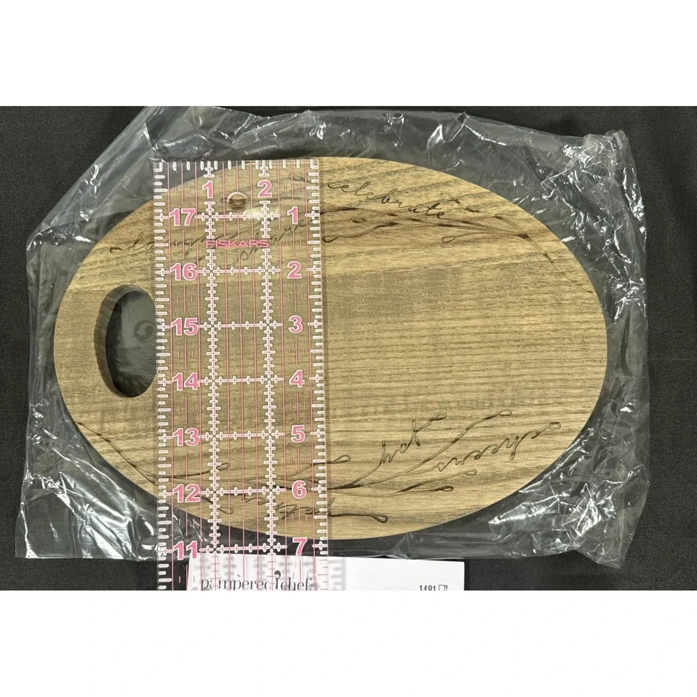 Pampered Chef Ash Wood Serving Board Set Brown Etched Charcuterie 1481 1483